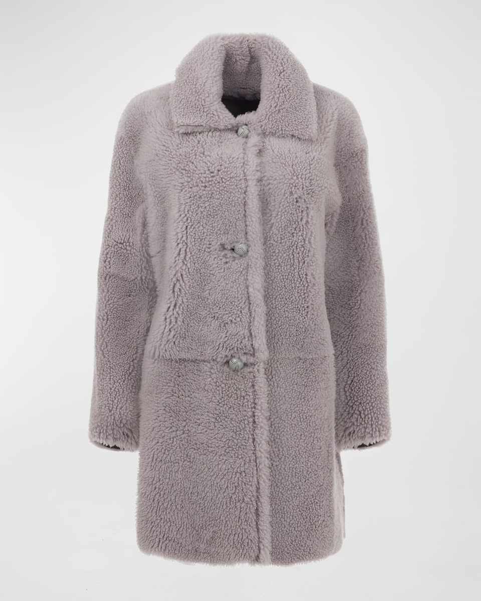 Reversible Lamb Shearling Stroller Jacket w/ Leather Buttons
